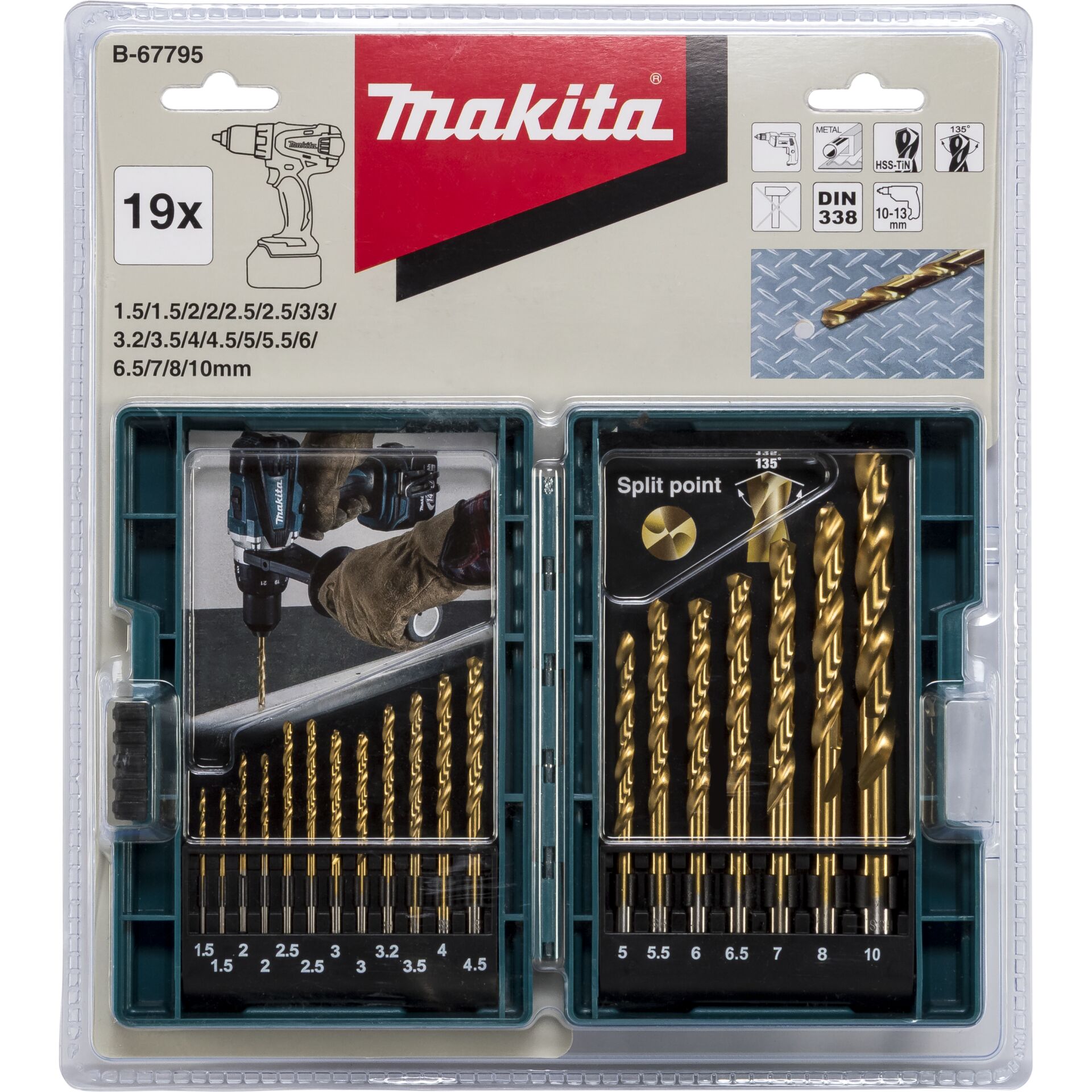 Makita Bohrer-Set in Kunststoffbox, 19-teilig