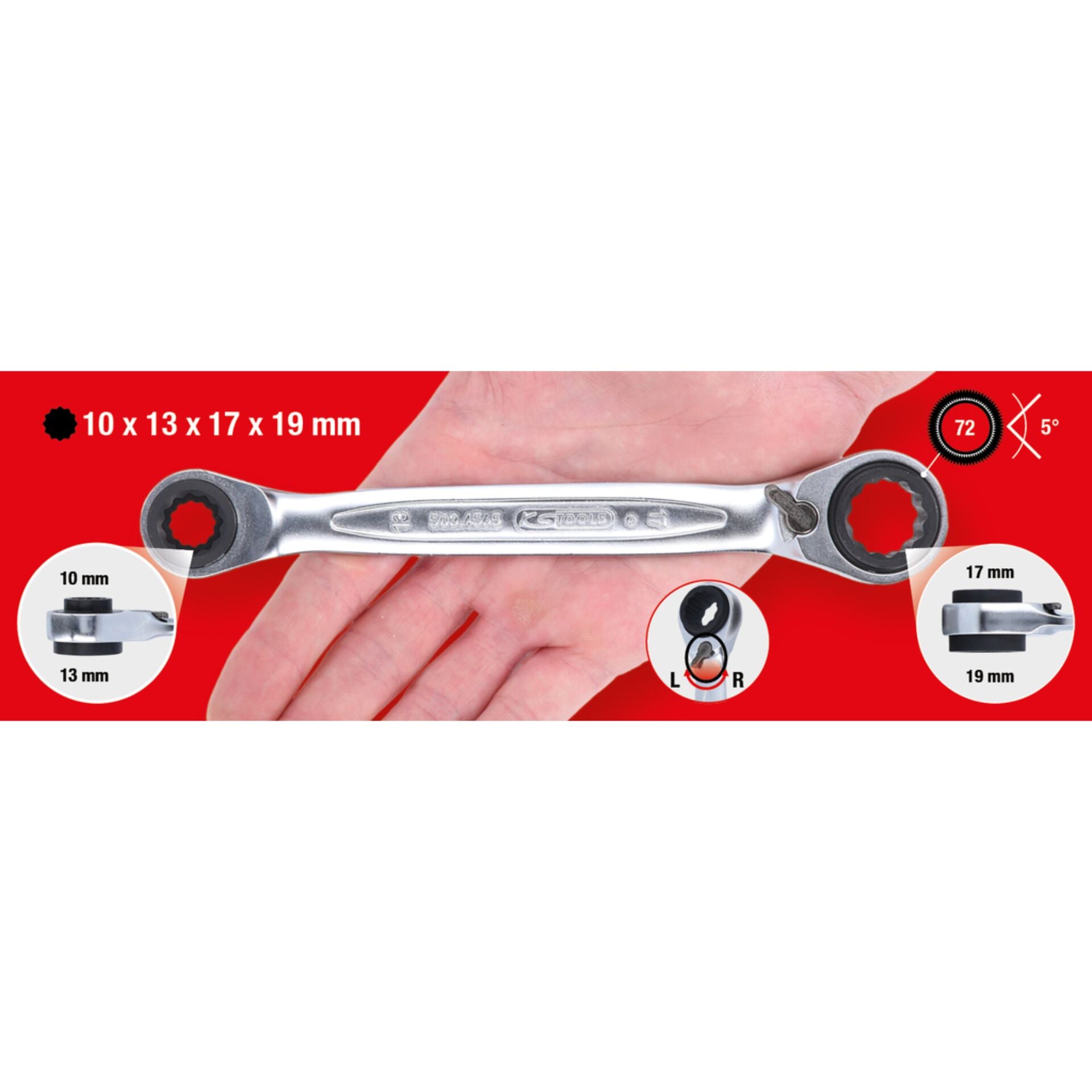 KS Tools 4 in 1 GEARplus Doppel-Ratschenringschlüssel