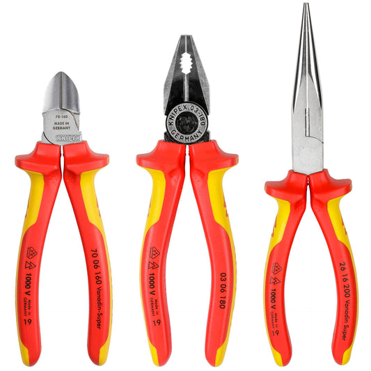 KNIPEX Elektro-Paket 3-teilig Kombi-,Flachzange + Seitenschneider