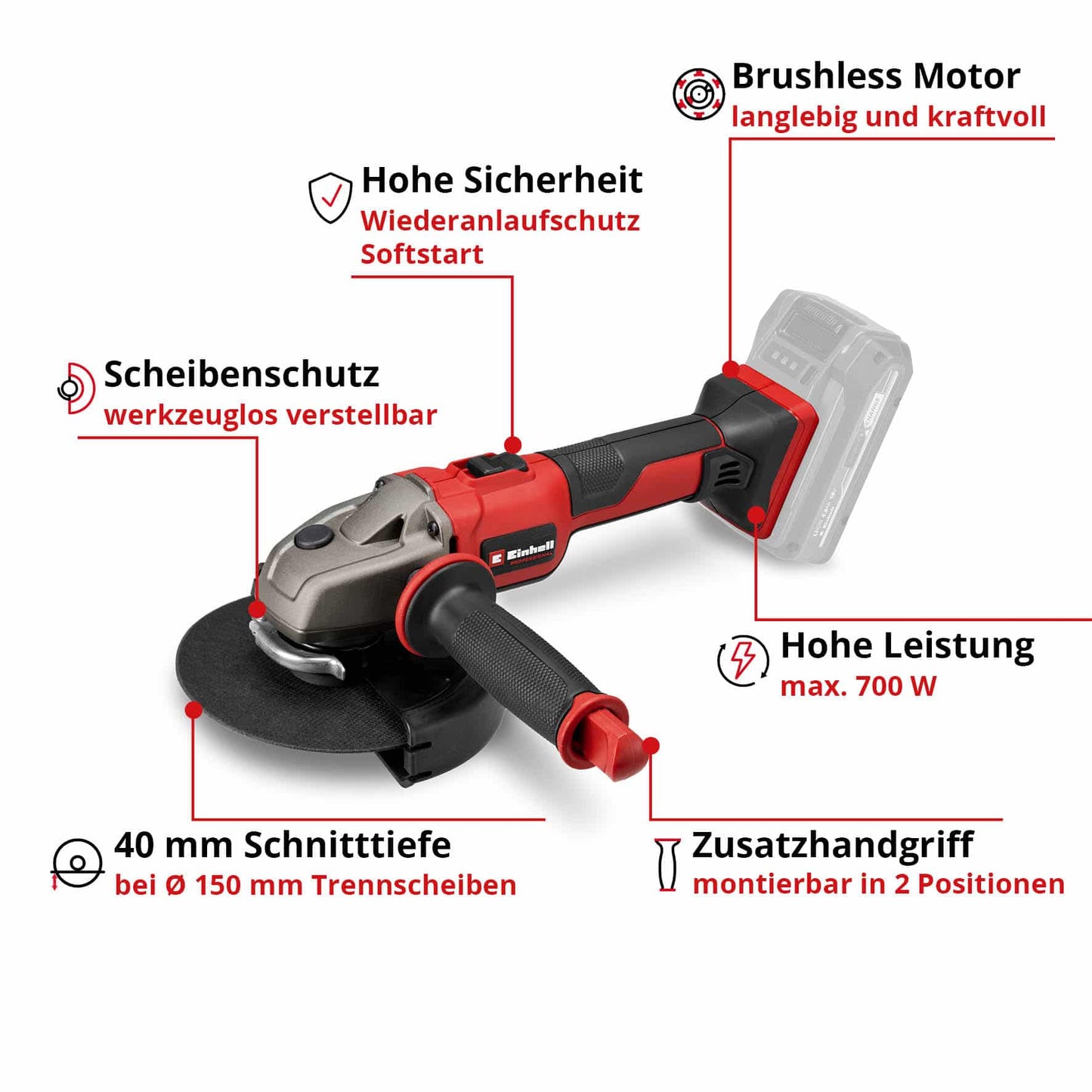 EINHELL PROFESSIONAL Akku-Winkelschleifer 4431144 TE-AG 18/150 Li BL, Solo