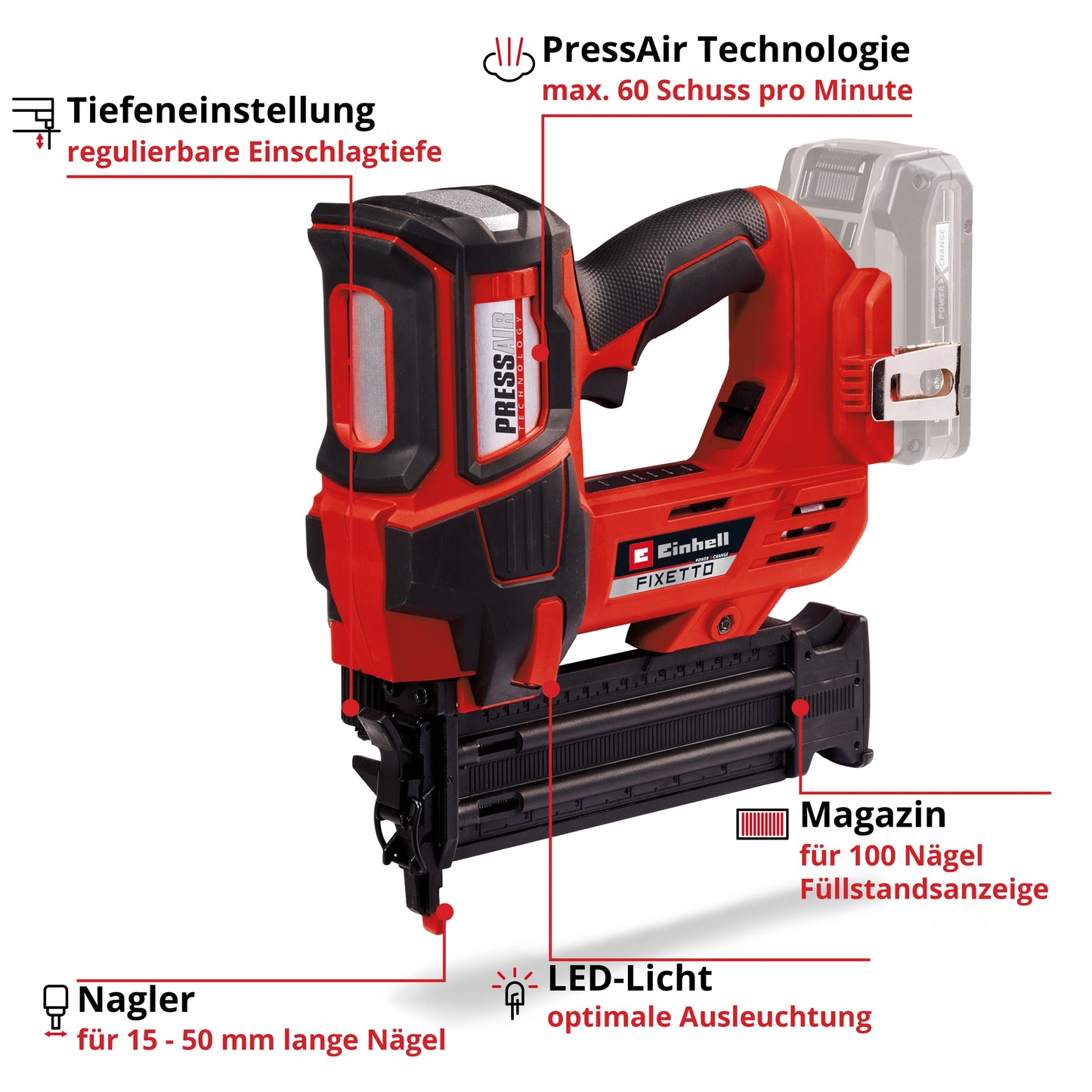 EINHELL PROFESSIONAL Akku-Nagler Fixetto 18/50 N, Solo