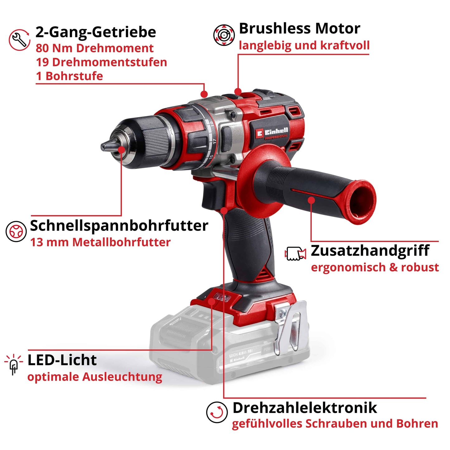 EINHELL PROFESSIONAL Akku-Bohrschrauber TP-CD 18/80 Li BL-Solo