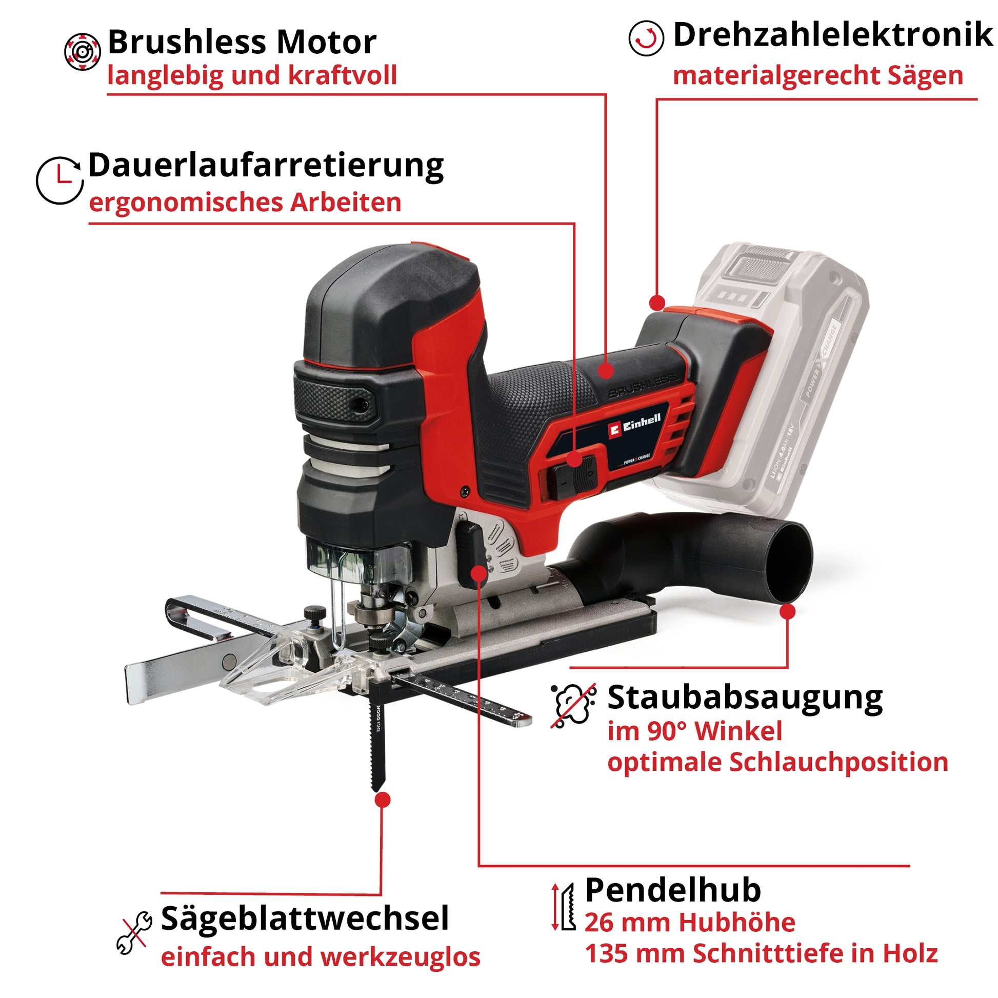 EINHELL PROFESSIONAL Akku-Stichsäge TP-JST 18/135 Li BL-Solo