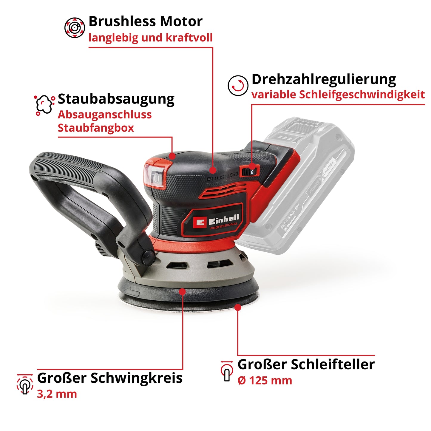 EINHELL PROFESSIONAL Akku-Exzenterschleifer TP-RS 18/32 Li BL-Solo
