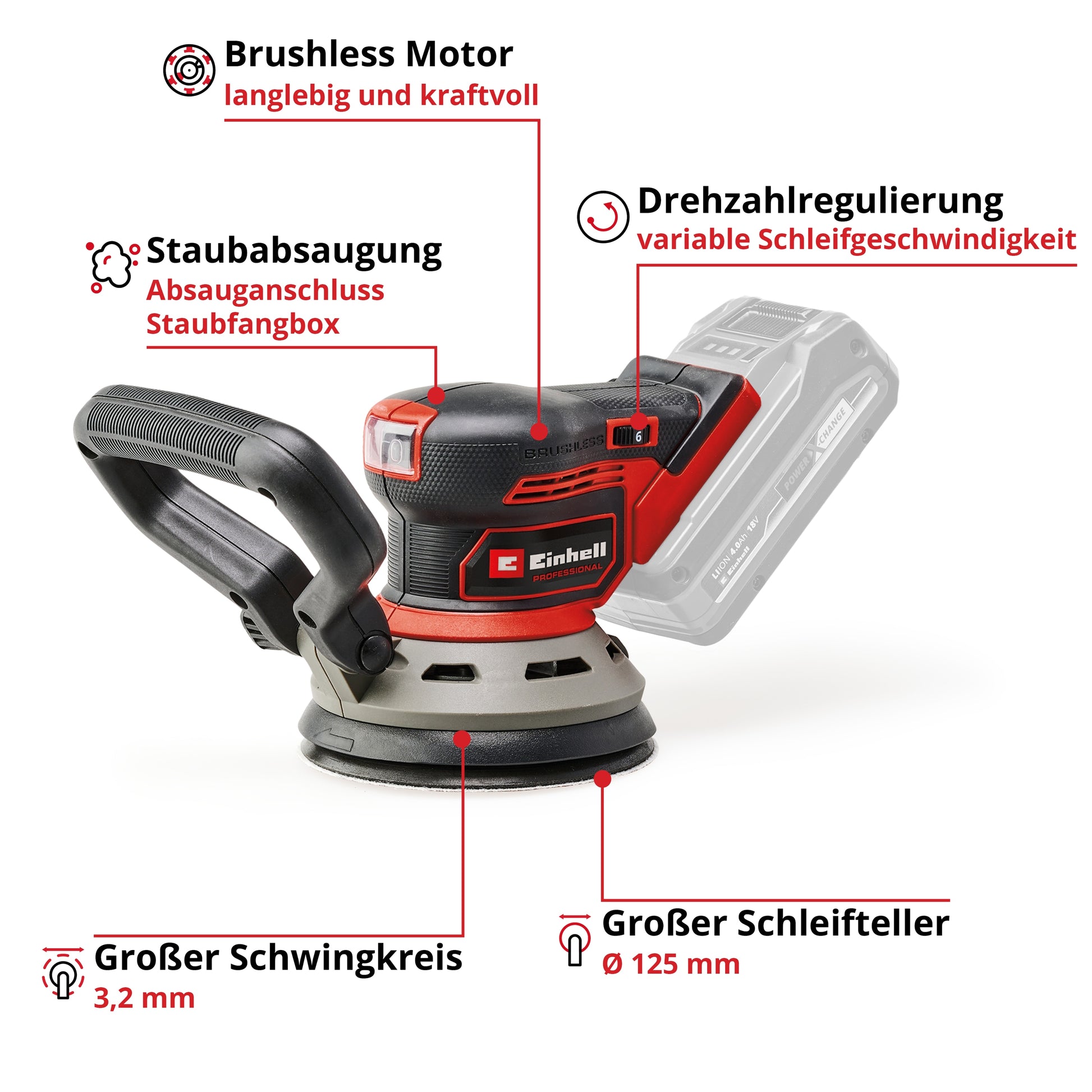 EINHELL PROFESSIONAL Akku-Exzenterschleifer TP-RS 18/32 Li BL-Solo