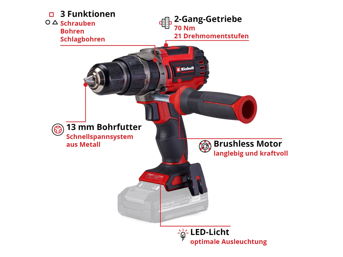 EINHELL PROFESSIONAL Akku-Schlagbohrschrauber TP-CD 18/70 Li-i BL, Solo