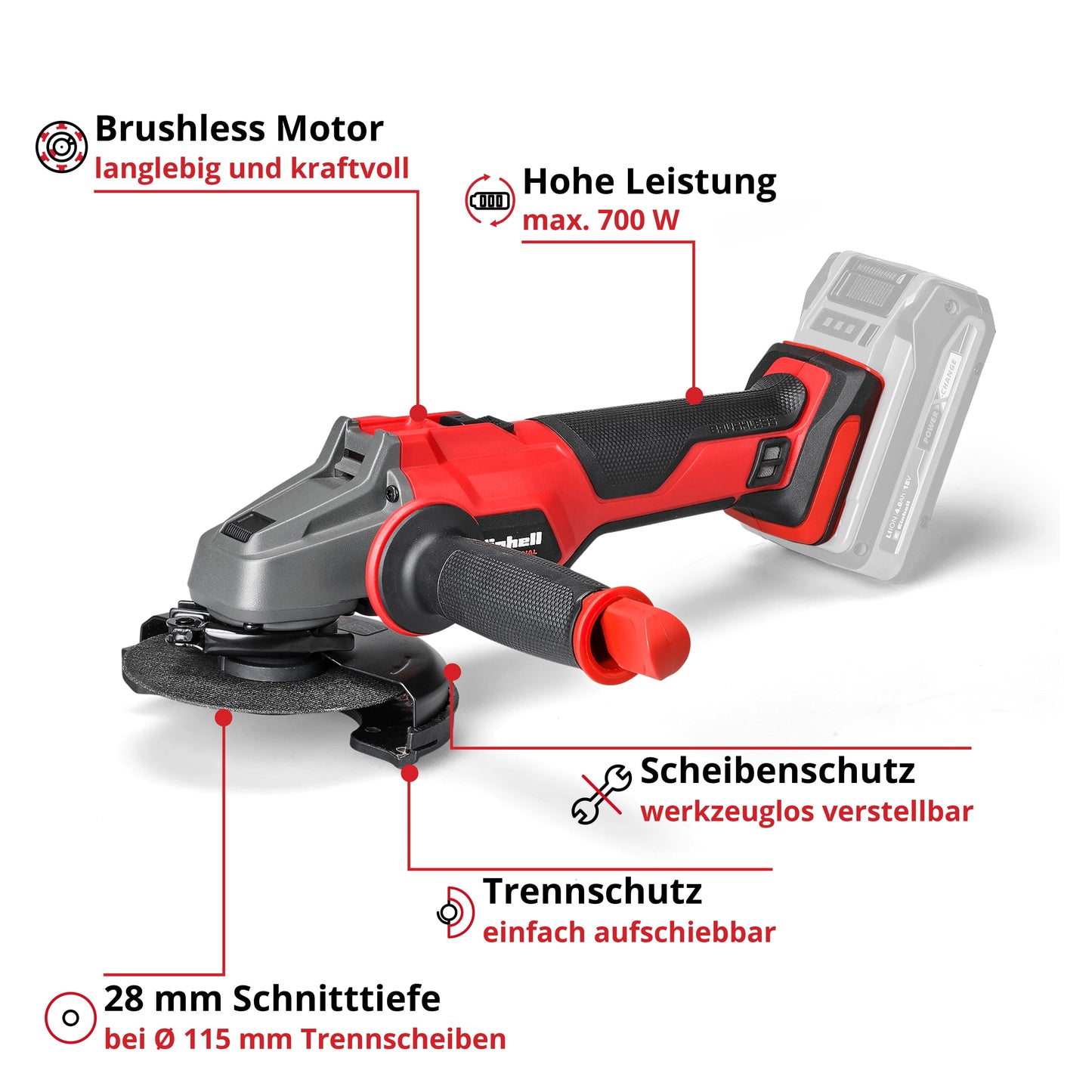 EINHELL PROFESSIONAL Akku-Winkelschleifer AXXIO 18/115, 4431154, Solo