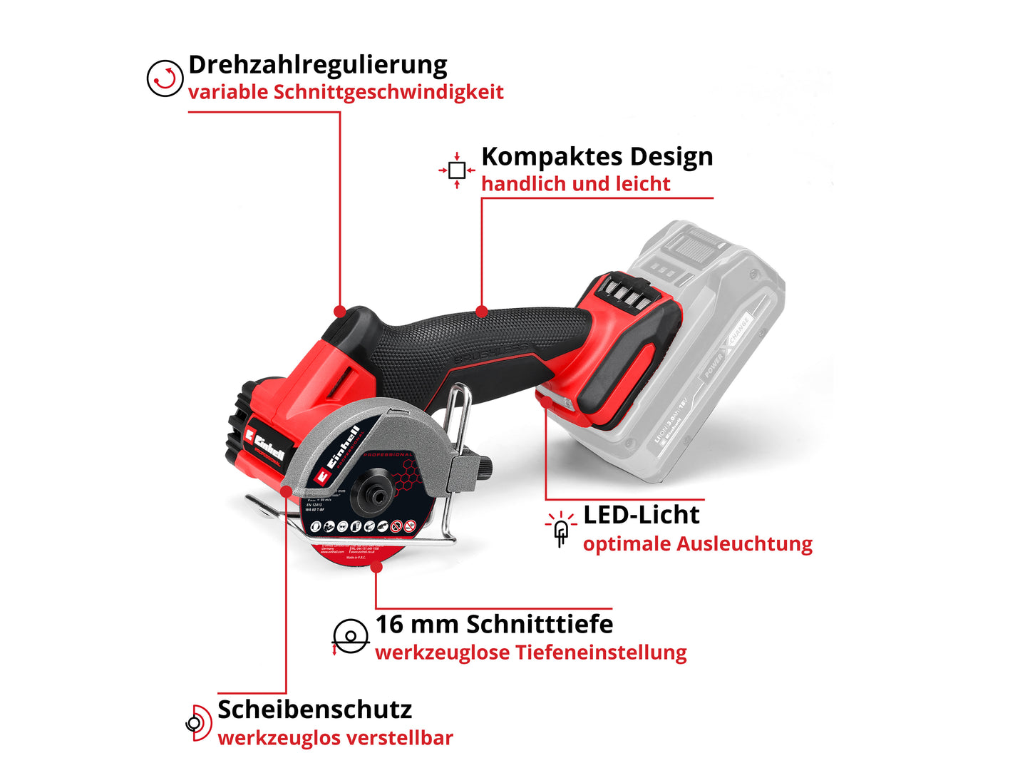 EINHELL PROFESSIONAL Akku-Trennschleifer TP-CO, 18/76-C Li BL - Solo, 4432000