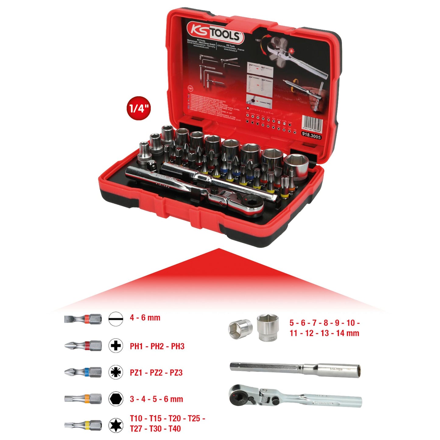 KS Tools 1/4  TORSIONpower Bit-Satz,33-tlg.