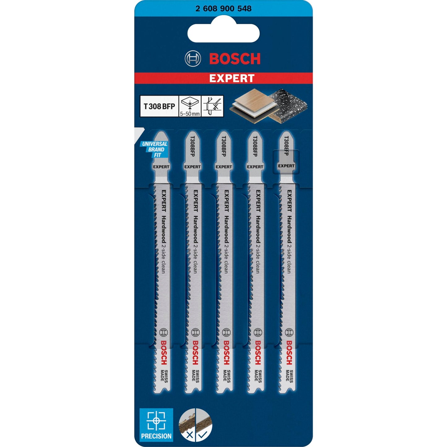 BOSCH EXPERT HARDWOOD 2-SIDE CLEAN T308 BFP Stichsägeblätter 117 mm