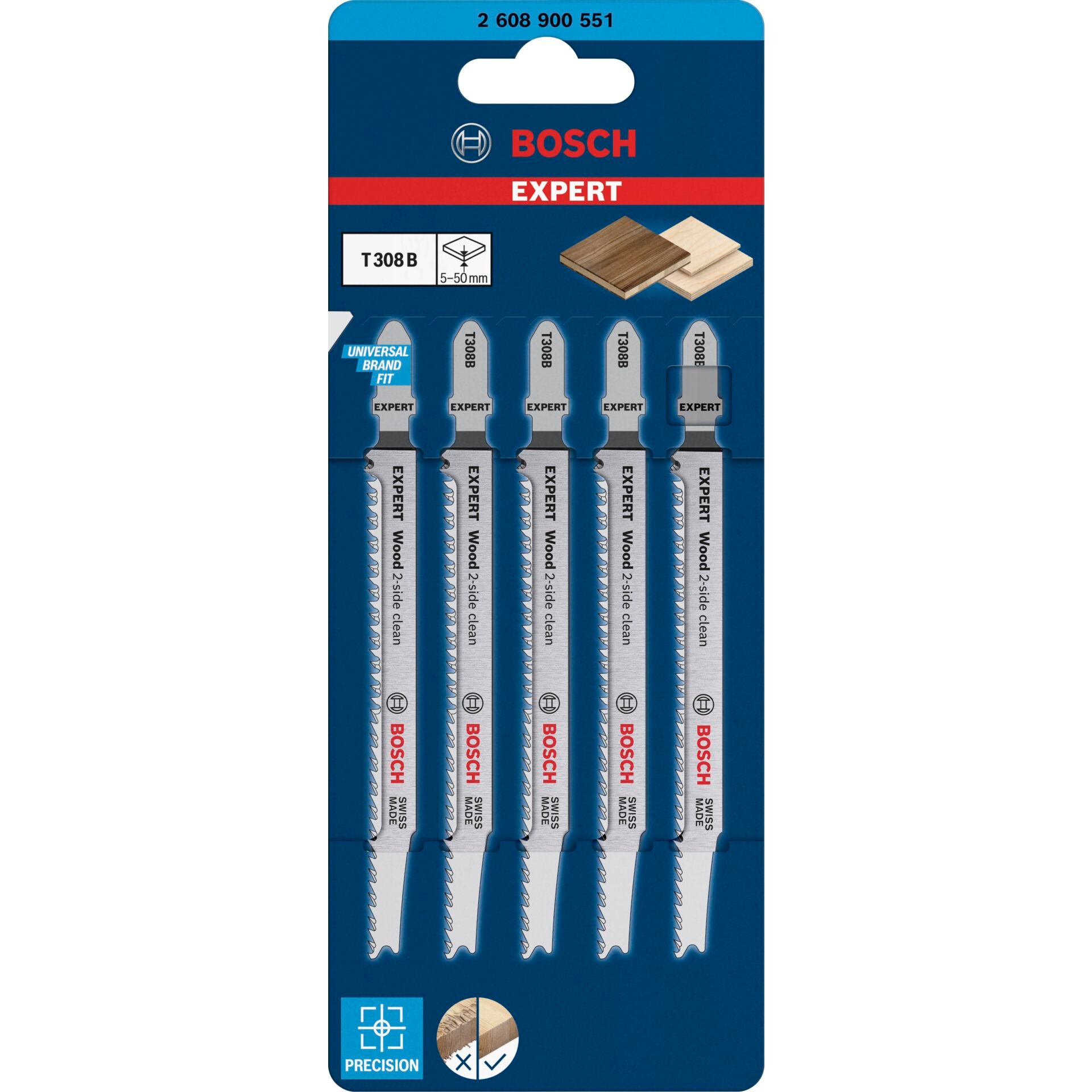 BOSCH EXPERT WOOD 2-SIDE CLEAN T308 B Stichsägeblätter 117 mm
