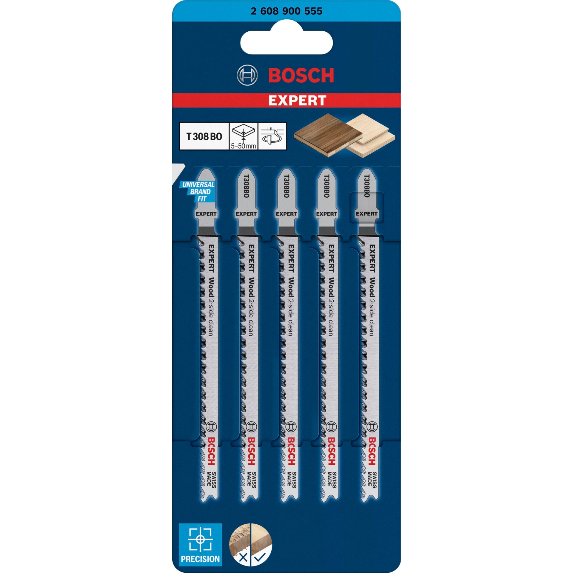 BOSCH EXPERT WOOD 2-SIDE CLEAN T308 BO Stichsägeblätter 117 mm