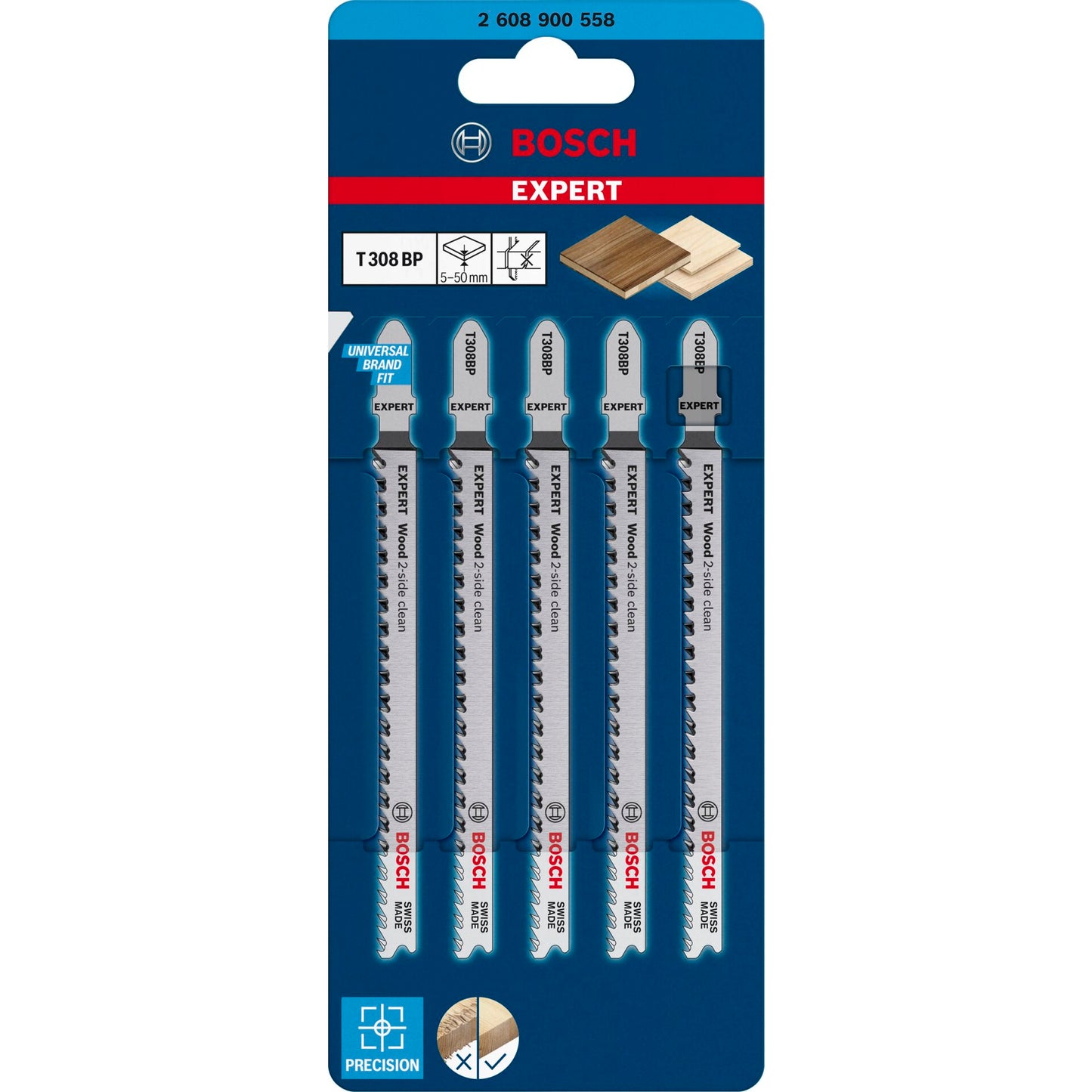 BOSCH EXPERT WOOD 2-SIDE CLEAN T308 BP Stichsägeblätter 117 mm