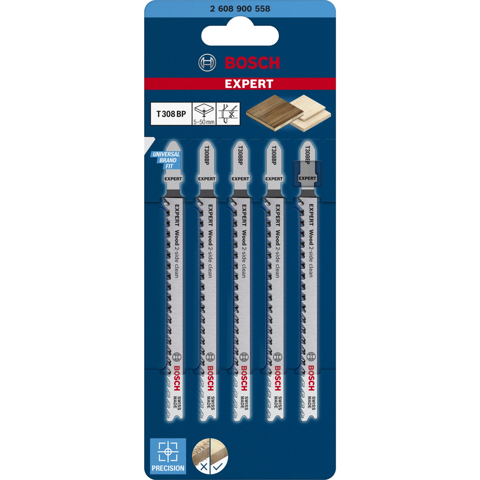 BOSCH EXPERT WOOD 2-SIDE CLEAN T308 BP Stichsägeblätter 117 mm